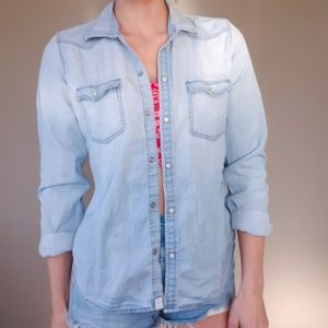 AE Denim Button Down Long Sleeve Top